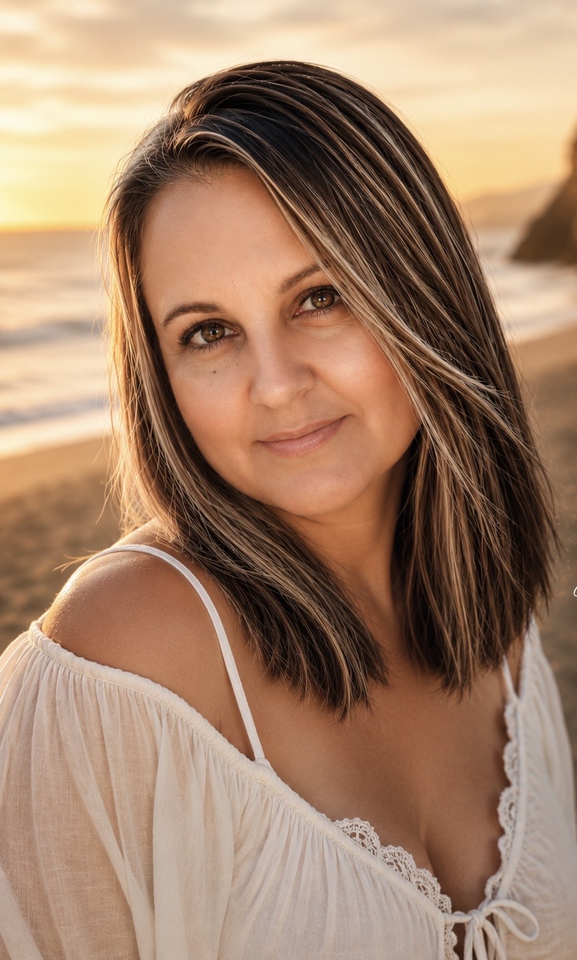 Portrait of Coty beside the sea at sunset